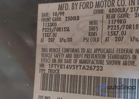 2000 Ford Ranger Xl/Xlt z USA, uszkodzony, nr VIN 1FTYR14V5YTA26723